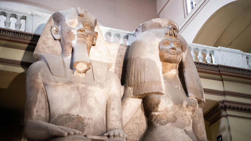 Grand Egyptian Museum Colossal Statue of Pharaoh Amenhotep III and Queen Tiye