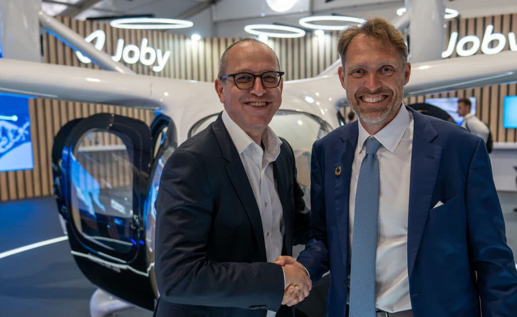 Joby Founder and CEO JoeBen Bevirt and Virgin Atlantic CEO Shai Weiss