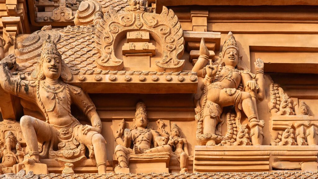 Brihadeeswara Temple in Thanjavur, a UNESCO World Heritage site known for its intricate carvings.